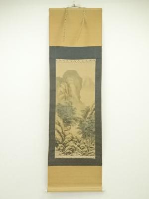 中国　淡色山水　肉筆絹本掛軸